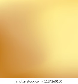 Soft golden gradient. Blurred abstract background. Gold gradient blurry blend. Holographic illustration. Smooth texture. Beautiful natural light vector. Holographic soft golden mesh. Light design.