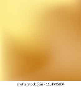 Soft golden gradient. Blurred abstract background. Gold gradient blurry blend. Holographic illustration. Smooth texture. Beautiful natural light vector. Holographic soft golden mesh. Light design.