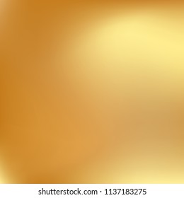 Soft golden gradient. Blurred abstract background. Gold gradient blurry blend. Holographic illustration. Smooth texture. Beautiful natural light vector. Holographic soft golden mesh. Light design.