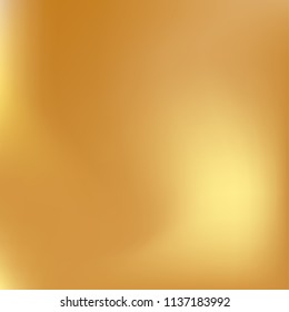 Soft golden gradient. Blurred abstract background. Gold gradient blurry blend. Holographic illustration. Smooth texture. Beautiful natural light vector. Holographic soft golden mesh. Light design.