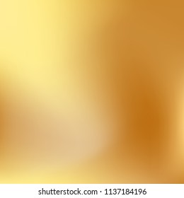 Soft golden gradient. Blurred abstract background. Gold gradient blurry blend. Holographic illustration. Smooth texture. Beautiful natural light vector. Holographic soft golden mesh. Light design.