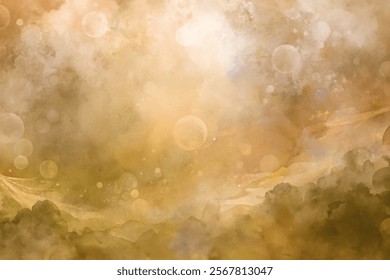 Soft golden hues, dreamy abstract background, ethereal landscape, blurred circles, artistic texture, calming atmosphere.