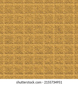 Soft, golden terry cloth, divided into squares by intersecting stripes. Old plush upholstery. The texture of a retro towel. Abstract vector.