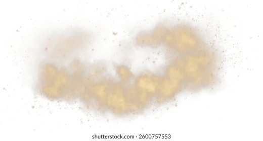 A soft golden-brown dust cloud drifts through the air, illuminated by tiny glowing particles. The misty texture gives it an ethereal, magical feel, resembling cosmic dust or desert sand in motion.