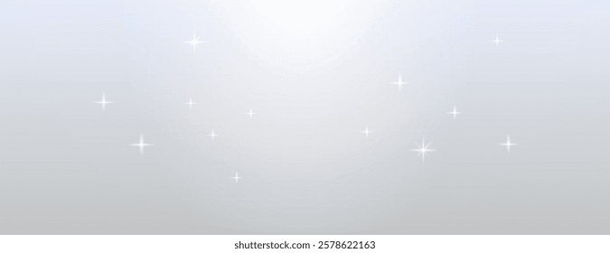 A soft gradient background with a light gray color, featuring a smooth texture. The background includes small white star-like sparkles. Neon light background vector. Light background.