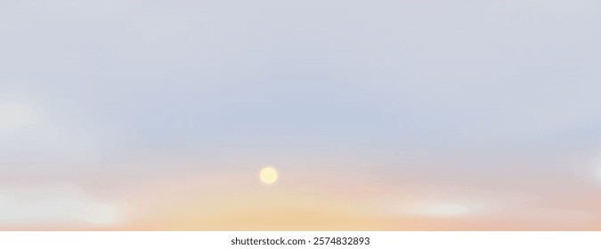 Soft gradient background with pastel colors. The background features light blue and peach hues, creating a serene and calming effect. Gradient sky background vector. Blue background.