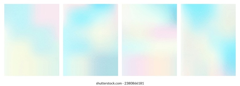 Soft gradient background set. Blurred effect with noise dust texture. Pastel winter color. Trendy bright vector illustration.
