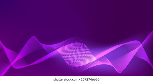 Fundo abstrato roxo escuro de gradiente suave com linhas onduladas fluentes. Design para banner, cartaz, capa, brochura, folheto, site