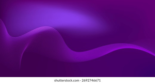 Soft gradient dark purple abstract background with flowing wavy lines. Design for banner, poster, cover, brochure, flyer, website