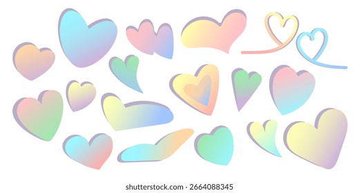 Conjunto de corazón de gradiente suave, Ilustración vectorial pastel