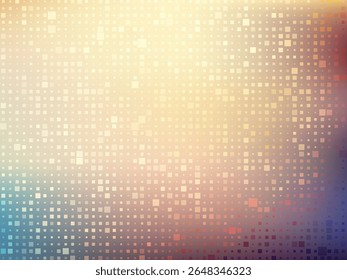 Um padrão de pixels de gradiente suave com tons de pêssego quente em transição para azuis frios e roxos. O design abstrato cria um olhar sereno, moderno, perfeito para projetos digitais, sites, branding.