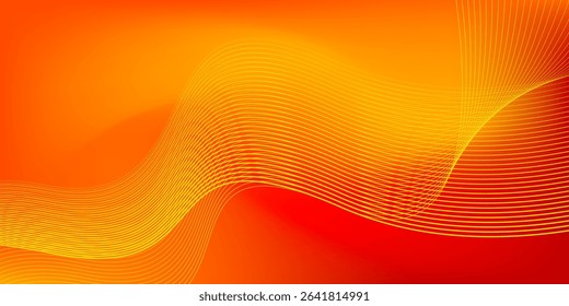 Soft gradient red, orange and yellow background with shining lines waves. Minimalist background for banner, poster, cover, brochure, flyer, website
