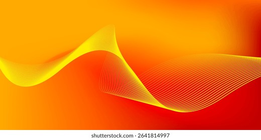 Soft gradient red, orange and yellow background with shining lines waves. Minimalist background for banner, poster, cover, brochure, flyer, website
