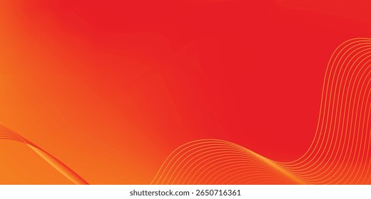 Soft gradient red, orange and yellow background with shining lines waves. Minimalist background