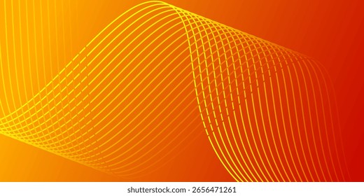 Weicher Farbverlauf auf rotem, orangefarbenem und gelbem Hintergrund mit leuchtenden Linien und Wellen. Minimalistischer Hintergrund für Banner, Poster, Cover, Broschüre, Flyer, Website