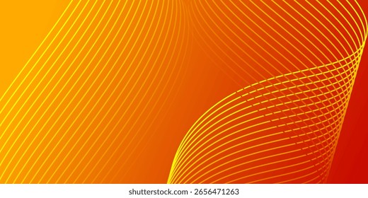 Weicher Farbverlauf auf rotem, orangefarbenem und gelbem Hintergrund mit leuchtenden Linien und Wellen. Minimalistischer Hintergrund für Banner, Poster, Cover, Broschüre, Flyer, Website