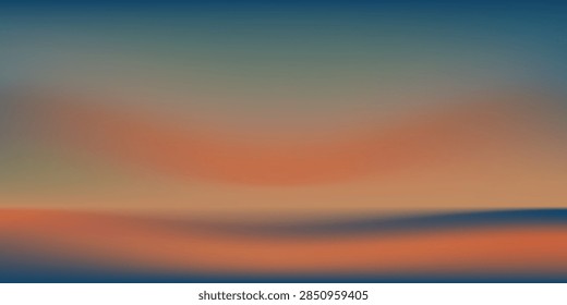 Soft gradient sky blends orange with deep blue. Still water mirrors the sky's gentle hues. Peaceful atmosphere evokes calm and quiet reflection. Ideal for backgrounds, mood boards