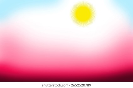 A soft gradient sky illustration with a glowing yellow sun, blending smooth pastel shades of pink, red, and blue. Perfect for sunrise, sunset, or dreamy abstract backgrounds