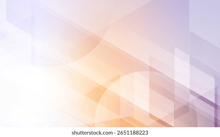 Gradiente suave de branco, pêssego e lavanda harmoniza com formas geométricas criando um fundo sereno e abstrato para um elemento de design moderno, elegante e versátil