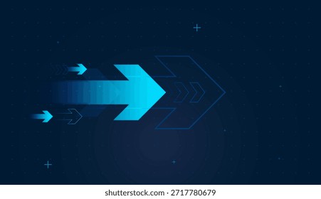 Soft gradients Arrows blue moving forward for technology growth and glowing effect arrow elements used in business, like a digital stock dashboard