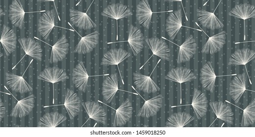 Soft gray background pattern with dandelion seeds. All over print vector pattern for design