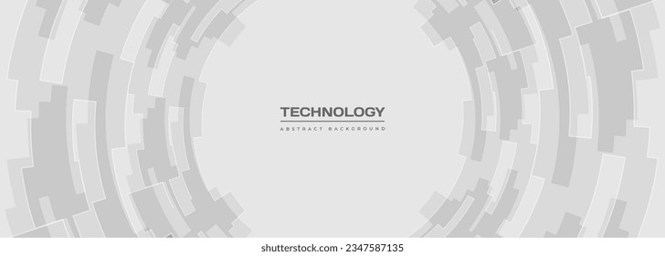 Banner amplio de tecnología digital gris suave. Resumen del fondo vectorial de la interfaz de círculo con elementos de diseño de formas grises de alta tecnología. Ilustración del vector