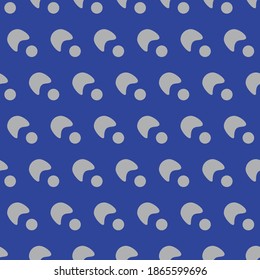 Soft gray geometric ornament with abstract elements and rounds on blue background. Abstract mosaic pattern.