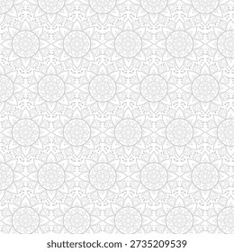 A soft gray seamless Ramadan mandala pattern featuring delicate Islamic floral ornaments. This elegant repeating background is perfect for Ramadan branding, Eid decorations, wallpapers, textiles, gift wrapping, greeting cards, digital designs, and Muslim cultural or spiritual projects.