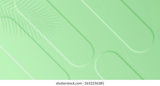 Fondo de Anuncio ancho abstracto verde suave con Formas geométricas verdes 3d. Concepto futurista moderno. Adecuado para portadas, cabeceras, negocios, presentaciones