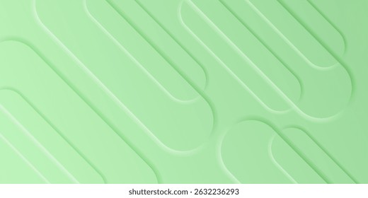Soft green abstract wide banner background with 3d green geometric shapes. Modern futuristic concept. Suitable for covers, headers, business, presentations