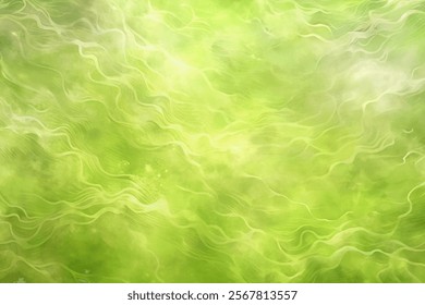 Soft green background, abstract wavy patterns, ethereal light effects, calming nature tones, ideal for wellness themes.