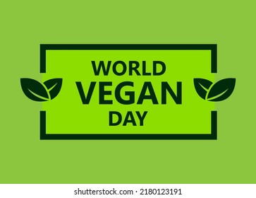 Soft green background. Typography of World Vegan day badge collection. Fit for label, badge, symbol. Vector eps 10.