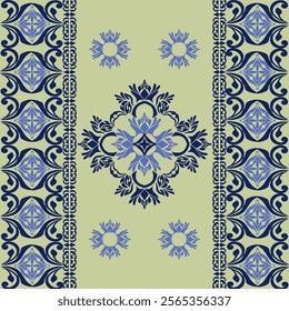 Soft green and blue damask seamless vector background. baroque-style pattern. Graphic ornate pattern for wallpaper, fabric, packaging, and wrapping. Damask flower ornament.

