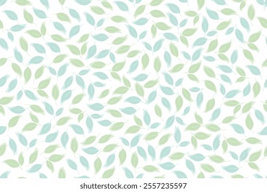 Soft green and blue leaves seamless pattern on white background, vector illustration for wallpaper and background. 