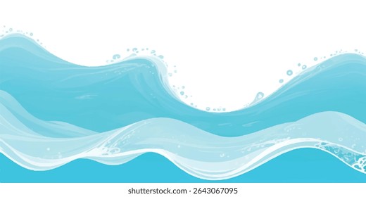  Soft Green and Blue Ocean Wave – Cartoon Water Splash on Transparent Background for Summer Poster or Pool Invitation