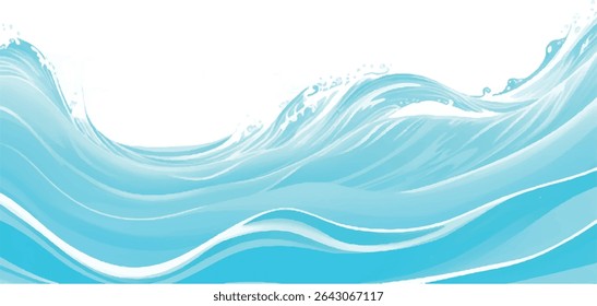  Soft Green and Blue Ocean Wave – Cartoon Water Splash on Transparent Background for Summer Poster or Pool Invitation