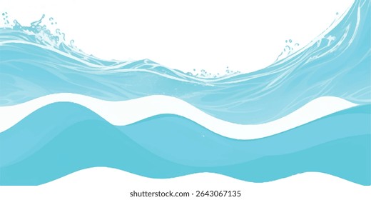  Soft Green and Blue Ocean Wave – Cartoon Water Splash on Transparent Background for Summer Poster or Pool Invitation