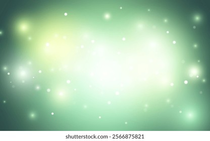 Soft Green Bokeh with Gentle Light Particles. Tranquil Blurred Background in Natural Tones, Background decoration