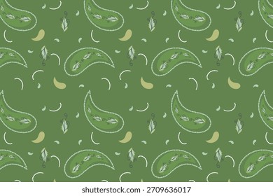 Suave verde respetuoso del medio ambiente minimalista Paisley sin patrón para la materia textil, embalaje, marca respetuosa del medio ambiente 
