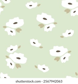 soft green garden white petals floral minimal seamless pattern 