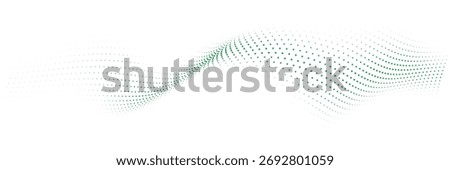 Soft green halftone wave across a bright white canvas, airy dots forming a gentle flowing ribbon, elegant minimal tech backdrop for banners, websites, presentations, clean modern vibe, spacious, calm,