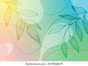 Soft green leaf art blue plant orange curve background. vector illustration 