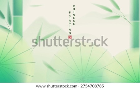 Soft green leaves float above gentle lotus petals. Faint bamboo stalks frame the tranquil scene. Subtle ink strokes evoke calm and serenity. Ideal for design, meditation, or nature-themed projects