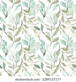 Soft green leaves pattern with watercolor for background, fabric, textile, fashion, wallpaper, wedding, banner, sticker, decoration etc.
