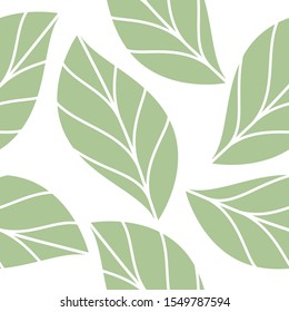 Soft Green Leaves  Seamless Repeating Pattern Isolated Vector Illustration