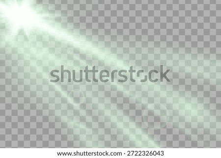 Soft green mirror star with gentle rays and light flares on a light background. Elegant glowing vector illustration.