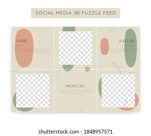 Soft Green Nature Beauty Social Media Instagram Ig Puzzle Post Feed Vector Template With Abstract And Nature Leaf