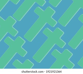 Soft green pastel cross shape pattern on blue background