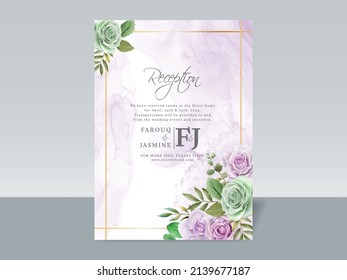 Soft green and Purple Rose wedding invitation