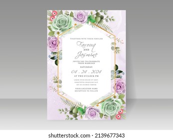 Invitación a la boda verde suave y rosa púrpura